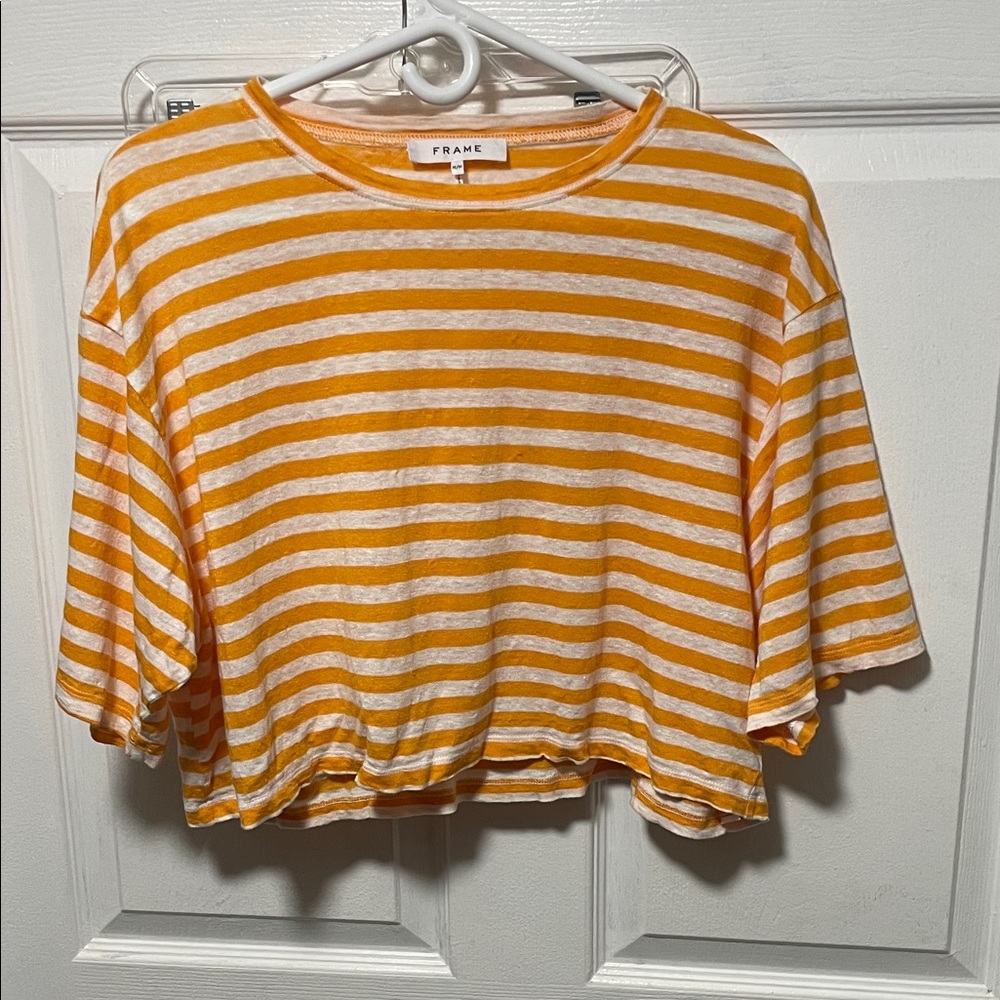 Frame Denim Orange and White Striped Crop Top